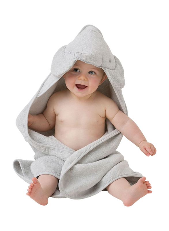 Playgro Home Elephant Hooded Towel for Kids, Grey