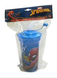 Marvel Spider-Man Tumbler Cup with Straw & Lid Kids Bottle 400ml, Blue