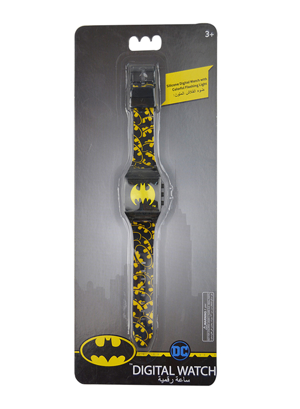 Warner Bros Batman Digital Watch for Boys, Silicone Strap, with 3D Rubber Head and Colorful Flashing Light, 3+ Years, Plastic, One Size, Multicolor