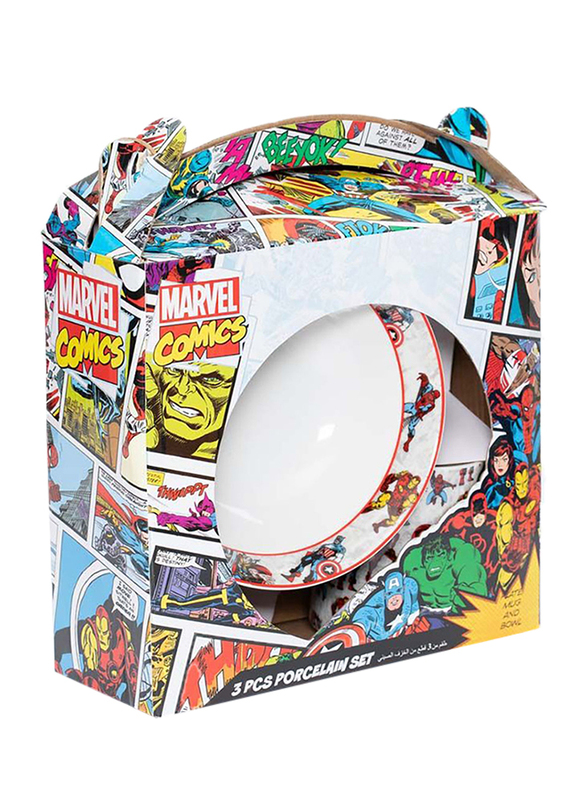 Marvel Marvel Comics Ceramic Dinnerware Breakfast Set for Boys, 3 Pieces, Multicolor