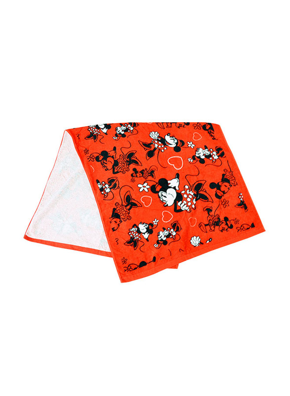 Disney Minnie Mouse Cotton Jacquard Towel for Girls, 60 x 120cm, Red/White/Black