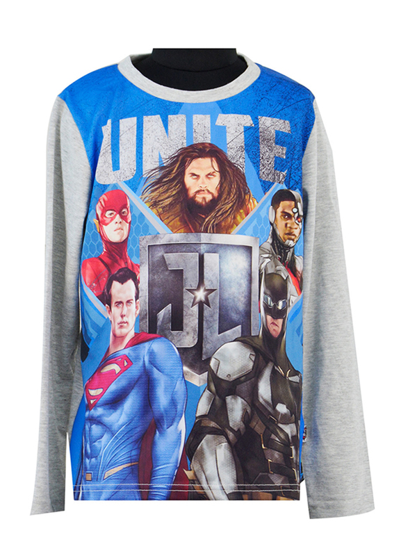 Warner Bros Justice League Movie Long Sleeve T-Shirt for Boys, 7-8 Years, Grey