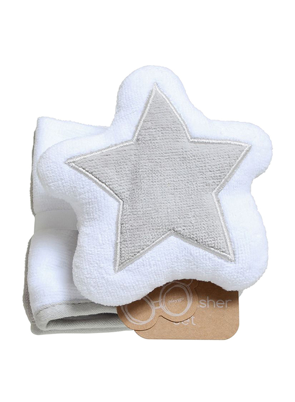 Playgro Home Star Mitt and Face Washer Towel for Kids, Grey/White