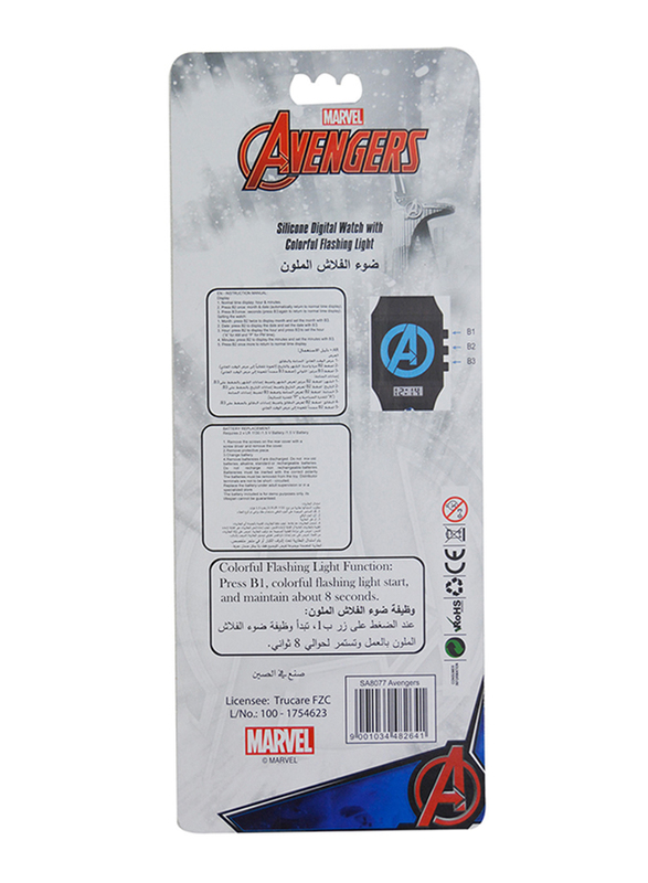 Marvel Avengers Digital Watch for Boys, Silicone Strap, with 3D Rubber Head and Colorful Flashing Light, 3+ Years, Plastic, One Size, Multicolor