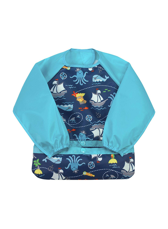 

Green Sprouts Snap & Go Aqua Pirates Easy-wear Long Sleeve Bib, 12-24 Months, Blue