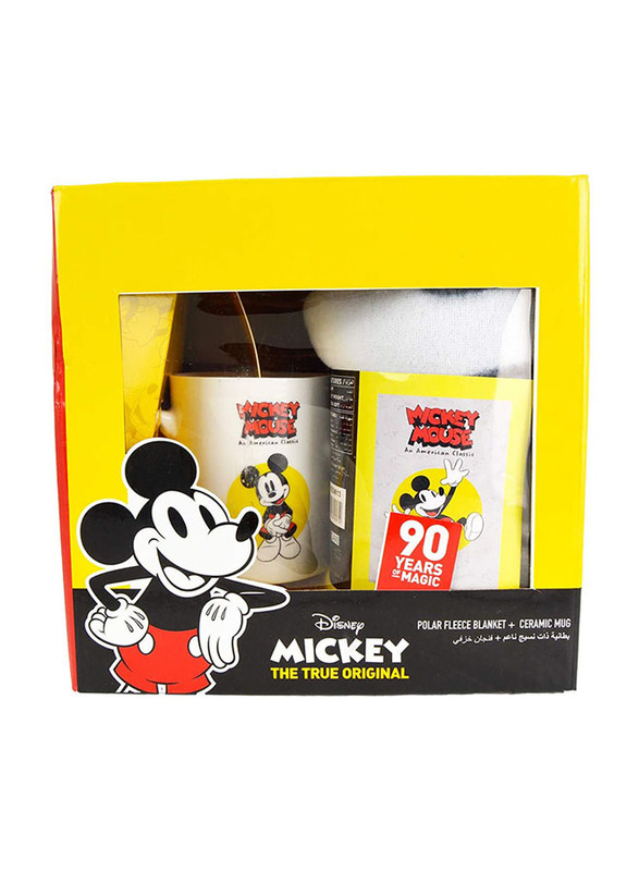 Disney Mickey Polar Fleece Blanket with Mug Gift Set, 2 Pieces, Multicolor