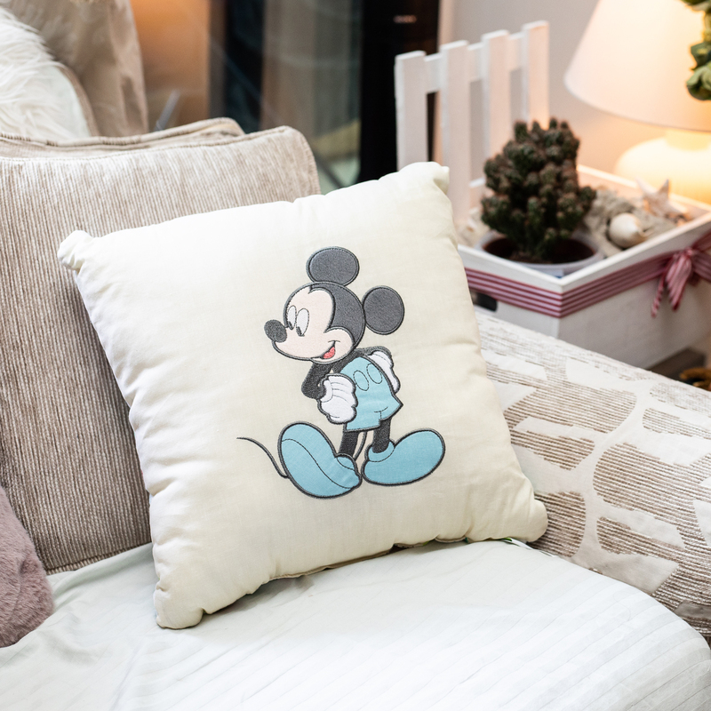 Disney Mickey Digitally Printed & Embroidery Kids Cushion, 42 x 42cm, White/Blue/Black