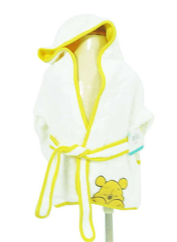 Disney Winnie The Pooh Cover Up Hooded Terry Robe for Kids, 6-36 Months, White/Yellow