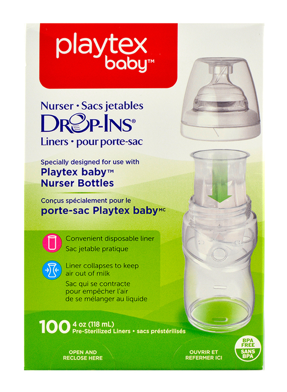 Playtex Anti-Colic Drop-Ins Liners, 118ml, 100 Pieces, Clear
