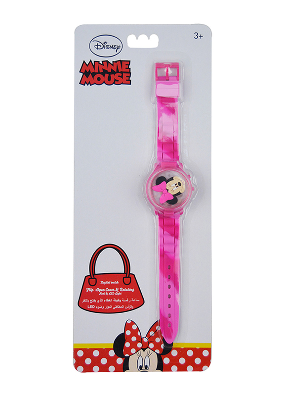 Disney Minnie Rotating Flip-Top Digital Watch for Girls, with 3D Rubber Character and Pressing Flashing Light, 3+ Years, Plastic, One Size, Multicolor