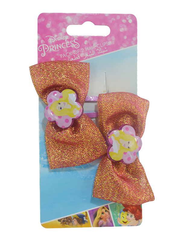 

Disney Princess Hair Clips Set for Girls, with Glossy Metal Tic Tac Ribbon, 2-Pieces, Red