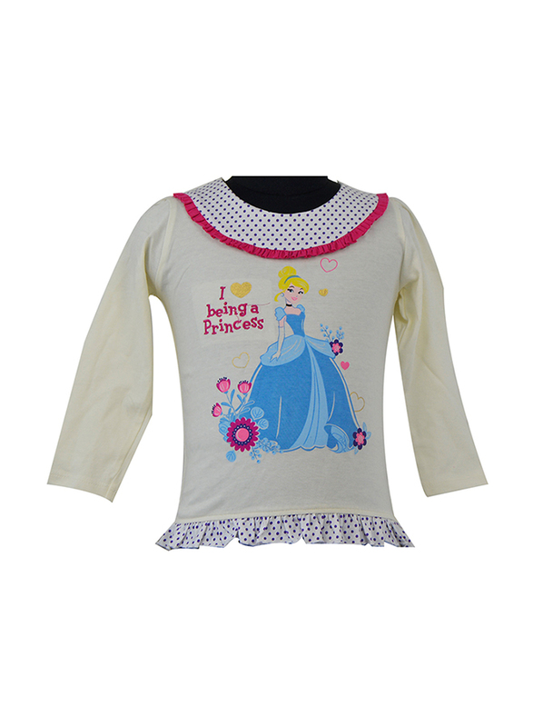 Disney Princesses Long Sleeve Top for Infant Girls, 6-12 Months, Off White