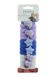 Disney Frozen II Hair Elastics Bands Set for Girls, 12-Pieces, Blue/Purple/White