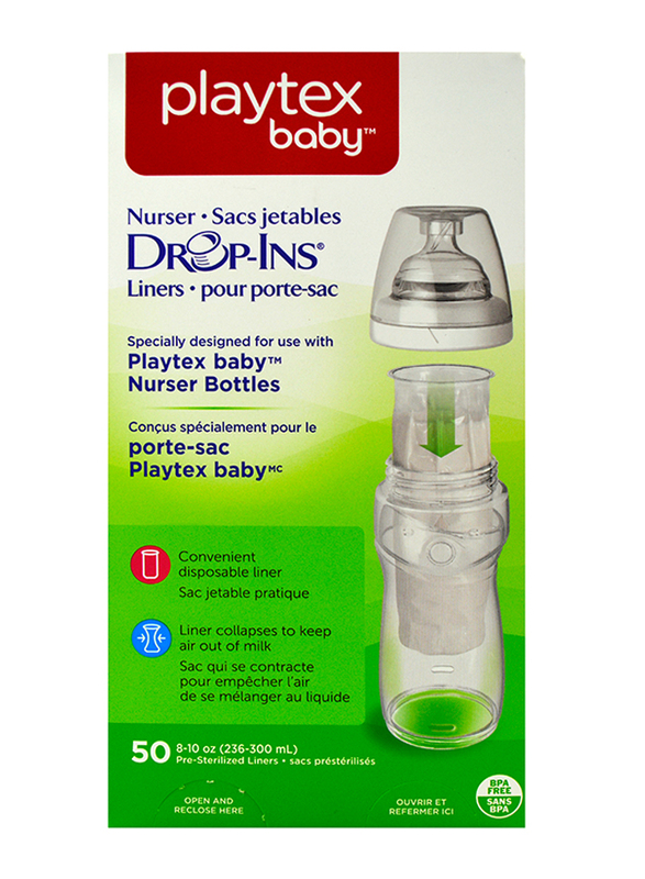 Playtex Anti-Colic Drop-Ins Liners, 236-300ml, 50 Pieces, Clear