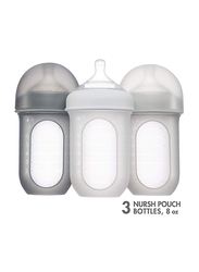Boon Nursh Silicone Bottle, 236ml, 3 Pieces, Grey/Clear