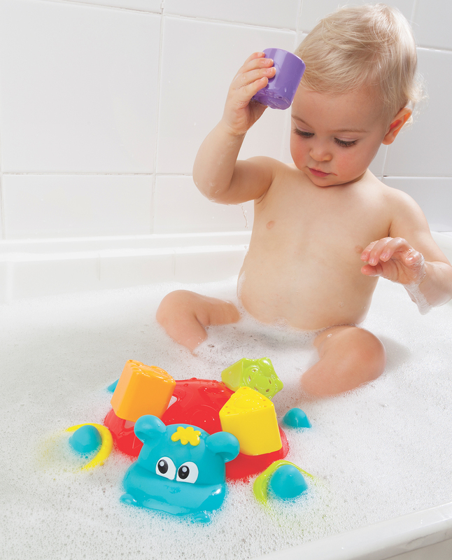 Playgro Sort N Stack Floating Hippo Bath Toy for Kids, Blue/Yellow/Green/Purple
