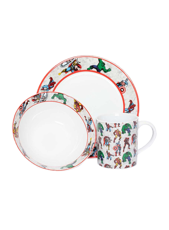 Marvel Marvel Comics Ceramic Dinnerware Breakfast Set for Boys, 3 Pieces, Multicolor