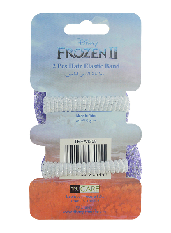 Disney Frozen II Hair Elastics Bands Set for Girls with Glitter, 2-Pieces, White/Purple