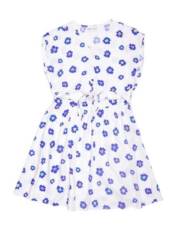

Aiko Resort Wear Rayon Floral Dress for Girls, 6-7 Years, RW4, Blue/White