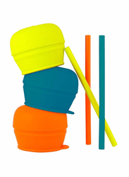 Boon Snug Straw Lids, for Boy, 3 Pieces, Blue/Orange/Green