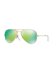 Ray-Ban Full Rim Aviator Gold Sunglasses Unisex, Green Flash Mirrored Lens, RB3025-112/19, 58/14/135