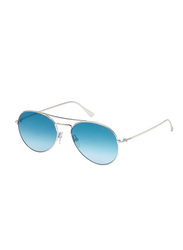 Tom Ford Full Rim Aviator Silver Sunglasses Unisex, Blue Lens, FT-055118X55, 55/17/140