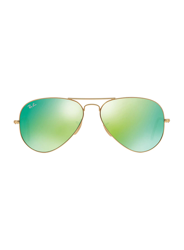 Ray-Ban Full Rim Aviator Gold Sunglasses Unisex, Green Flash Mirrored Lens, RB3025-112/19, 58/14/135