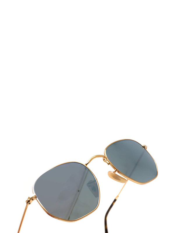 Ray-Ban Full Rim Hexagonal Gold Sunglasses Unisex, Blue Lens, RB3548N-001/30, 54/21/145