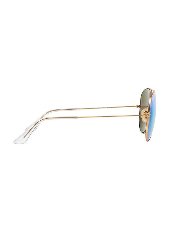 Ray-Ban Full Rim Aviator Gold Sunglasses Unisex, Green Flash Mirrored Lens, RB3025-112/19, 58/14/135