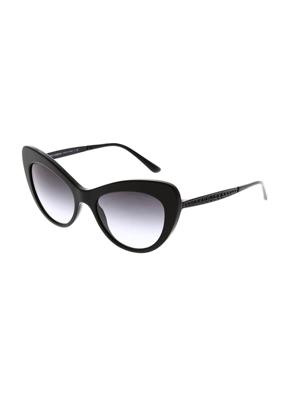 Dolce & Gabbana Full Rim Cat Eye Black Sunglasses for Women, Gradient Grey Lens, DG4307B-501/8G, 52/18/140