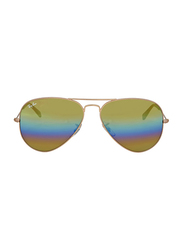 Ray-Ban Full Rim Aviator Gold Sunglasses Unisex, Metal Rainbow Lens, RB3025-9020C4, 58/14/135