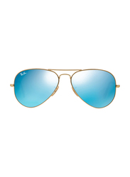 Ray-Ban Full Rim Aviator Gold Sunglasses Unisex, Blue Mirrored Lens, RB3025-112/17, 58/14/135