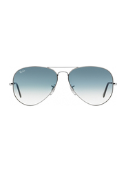 Ray-Ban Full Rim Aviator Silver Sunglasses Unisex, Light Blue Mirrored Lens, RB3025-003/3F, 58/14/140