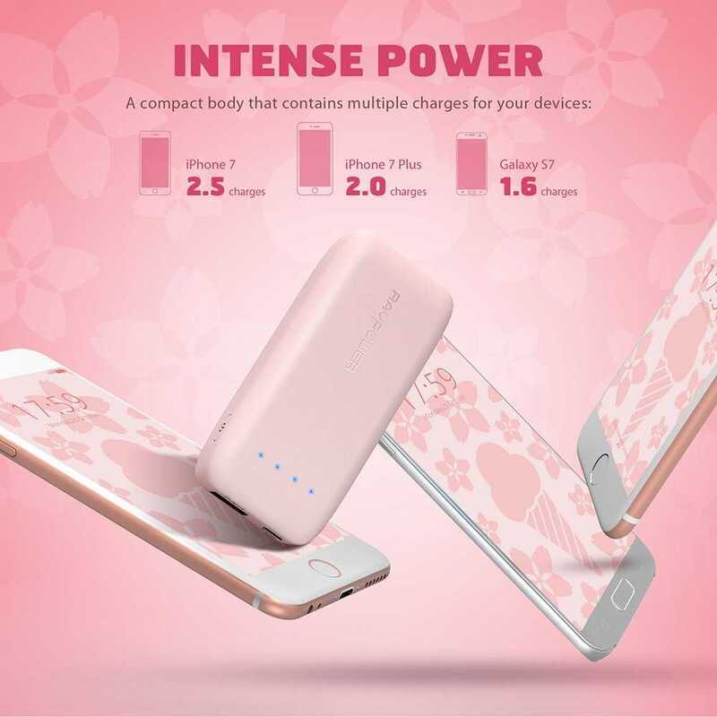 RAVPower 6700mAh Power Bank with iSmart 2.0 Technology, Pink