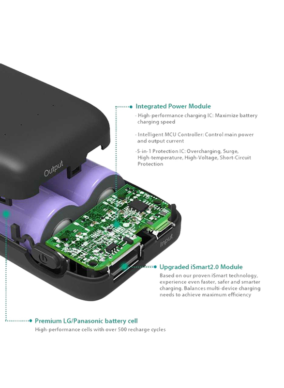 RAVPower 6700mAh Power Bank with iSmart 2.0 Technology, Black