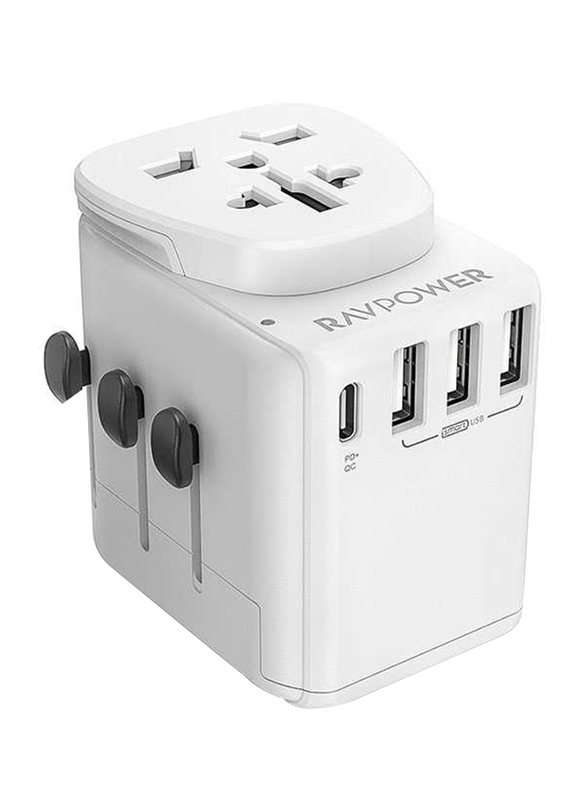 Rav Power UK/US/AU Universal 4 Port Travel Wall Charger, White