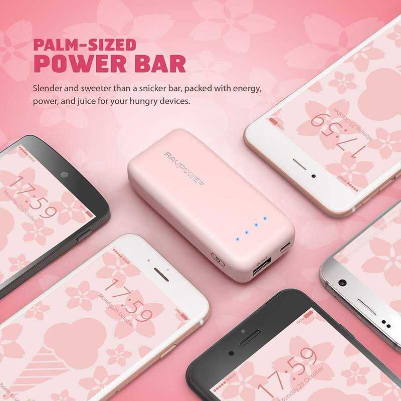 RAVPower 6700mAh Power Bank with iSmart 2.0 Technology, Pink