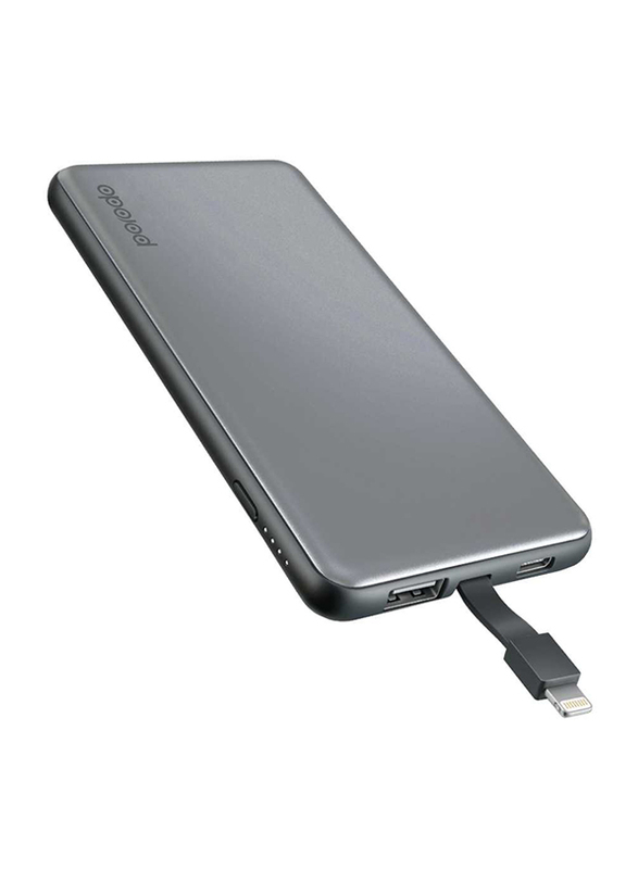 Porodo 10000mAh USB & Type-C Power Bank with Lightning Cable, Grey