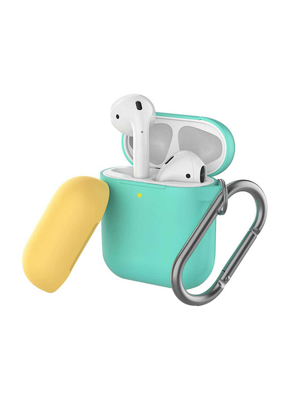 AhaStyle Keychain Version Two Toned Silicone Case for Apple AirPods, Mint Green/Yellow