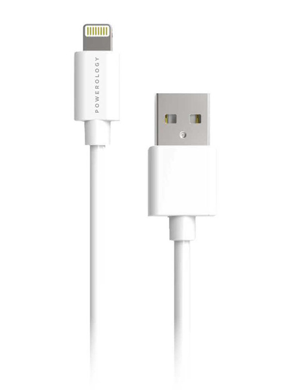 Powerology 1.2 Meter PVC Lightning Cable, USB A Male to Lightning for Apple Phone/Tablet, White