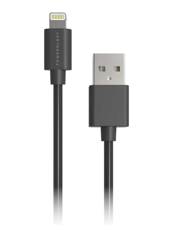 Powerology 1.2 Meter PVC Lightning Cable, USB A Male to Lightning for Apple Phone/Tablet, Black