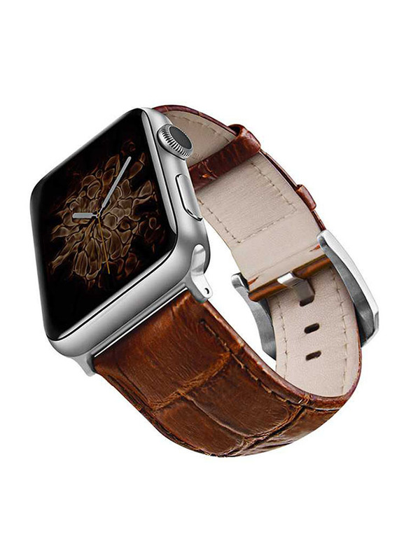 Viva Madrid Montre Crox Leather Strap for Apple Watch 42mm/44mm, Brown/Silver