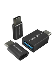 Rav Power 3-in-1 Pack USB-C Adapter for Mobile Phones/Tablets, Black