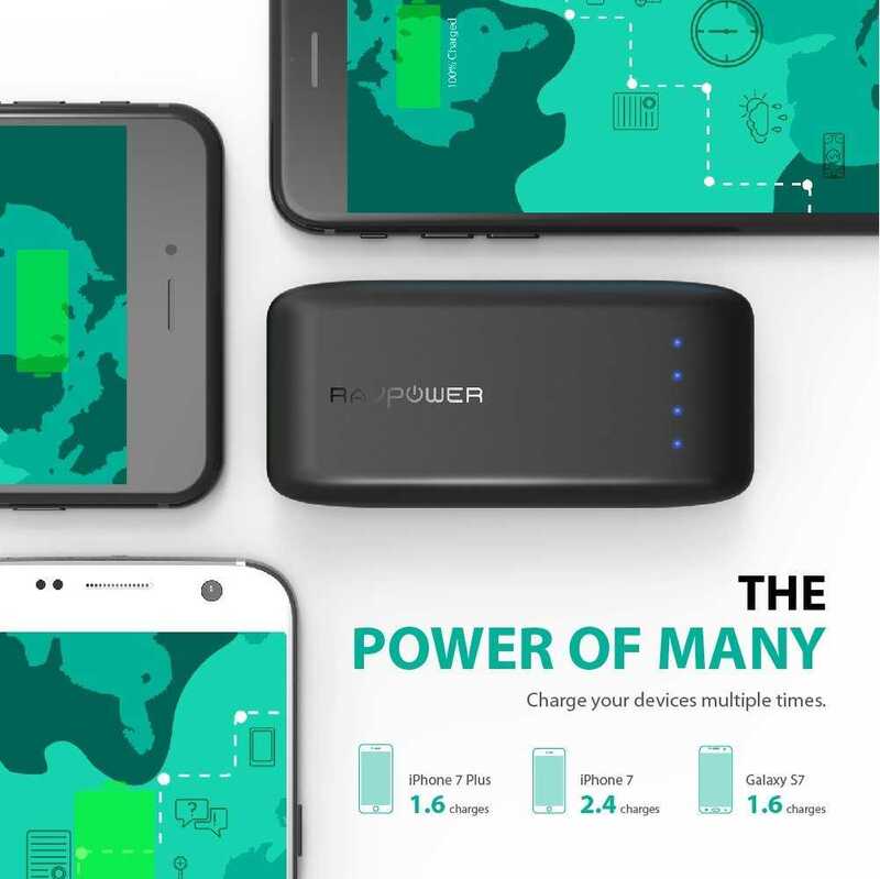 RAVPower 6700mAh Power Bank with iSmart 2.0 Technology, Black