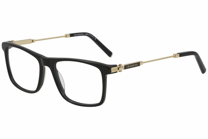 

Philippe Charriol Full-Rim Rectangle Black/Shiny Gold Eyeglasses Frames for Women, Clear Lens, PC75000 C01, 54/17/140