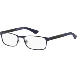 Tommy Hilfiger Full-Rim Square Matte Blue Eyeglass Frames for Men, Clear Lens, Th1479 0FLL, 54/17/145