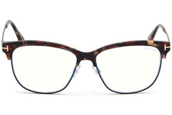 Tom Ford Full-Rim Clubmaster Coloured Havana Eyeglass Frame for Women, Transparent Lens, FT5546-B, 54/14/140