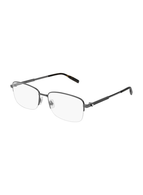 Mont Blanc Half-Rim Rectangle Ruthenium Eyeglass Frame for Men, Clear Lens, MB0028O 006, 58/16/140
