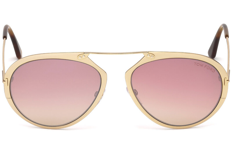 Tom Ford Full-Rim Pilot Shiny Rose Gold Sunglasses Unisex, Mirrored Purple Lens, FT0508 28Z, 55/18/145