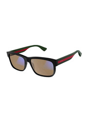 Gucci Full-Rim Rectangular Black/Green Sunglasses for Men, Grey Lens, GG0340S 011 58, 58/17/150